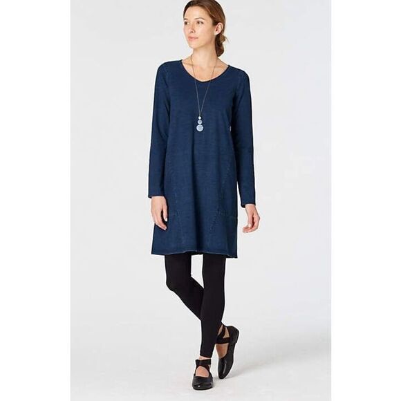 ✨J.Jill Purejill Indigo Seamed Long Sleeve Sz 3X Dress✨ - Picture 1 of 7